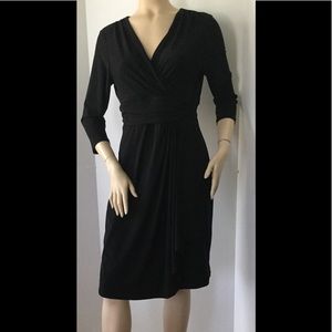 Chaps 3/4 Black Faux Wrap Dress Size Large